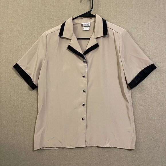 Lauren Lee Blouse Women's 10 Tan Button Up Short Sleeves - Picture 1 of 11